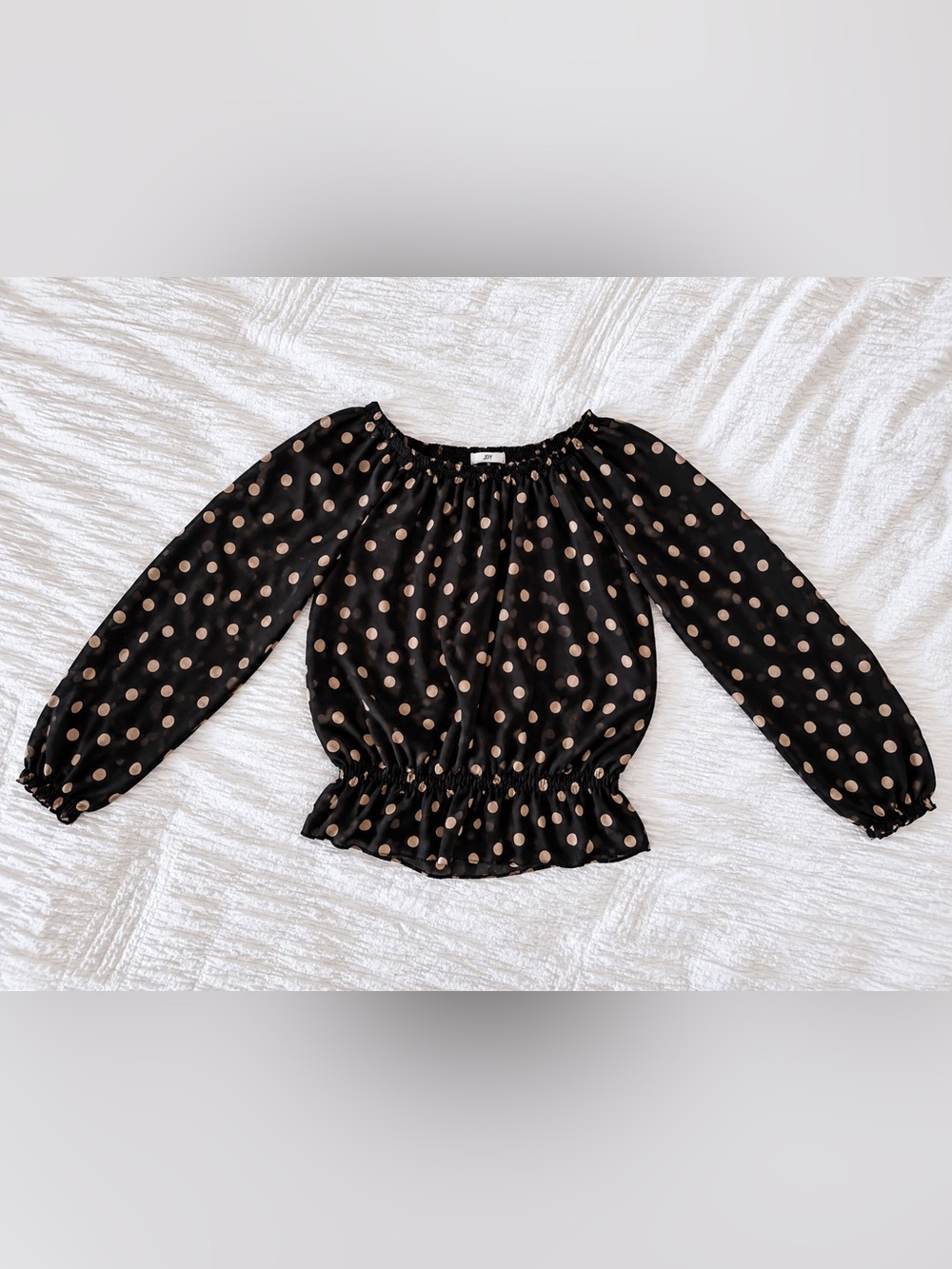 Orsay Black Beige Polka Dot Long Sleeve Blouse Size 40